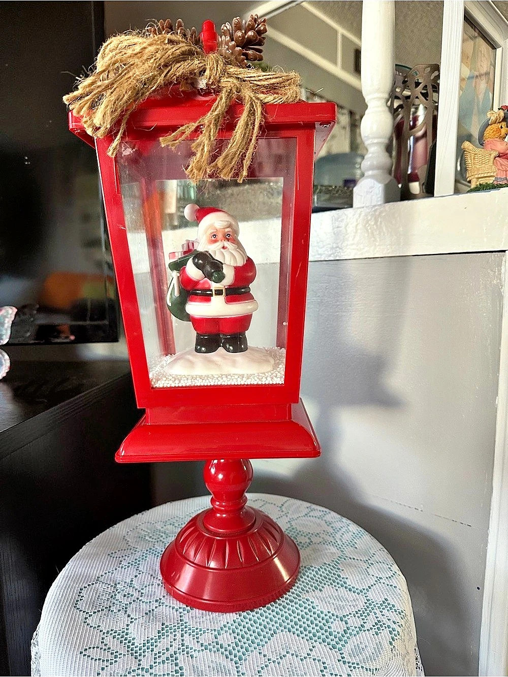 Santa Lantern Holiday Decor in Red